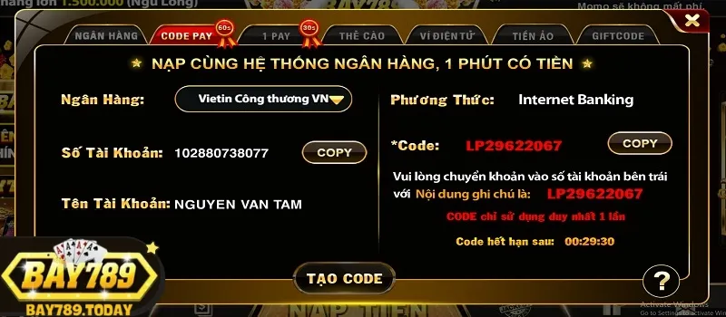 Tiền thưởng khi nạp tiền tại cổng game